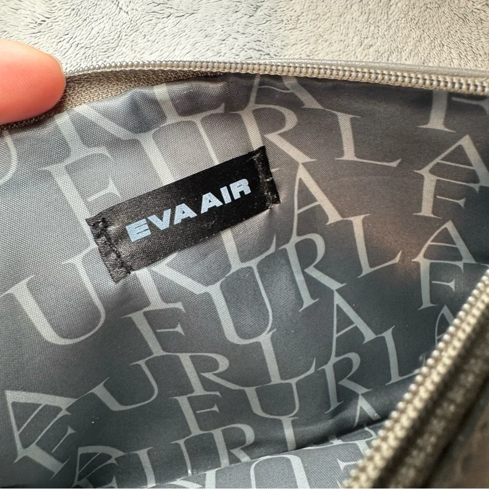 FURLA Eva Air Cosmetic Bag Zippered Gray and Yellow Faux Leather Bag EUC
